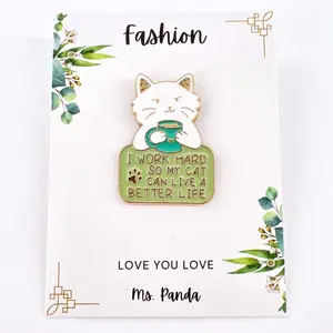 Enamel Cat Pin – “Work Hard So My Cat Can Live Better Life” Design for Jackets, Gifts & Everyday Style – Pet Lover Approved