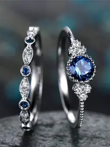 2 Pcs/Set Classical Cubic Zirconia Ring For Women For Engagement Anniversary Party Band Jewelry Valentine's Day Gift