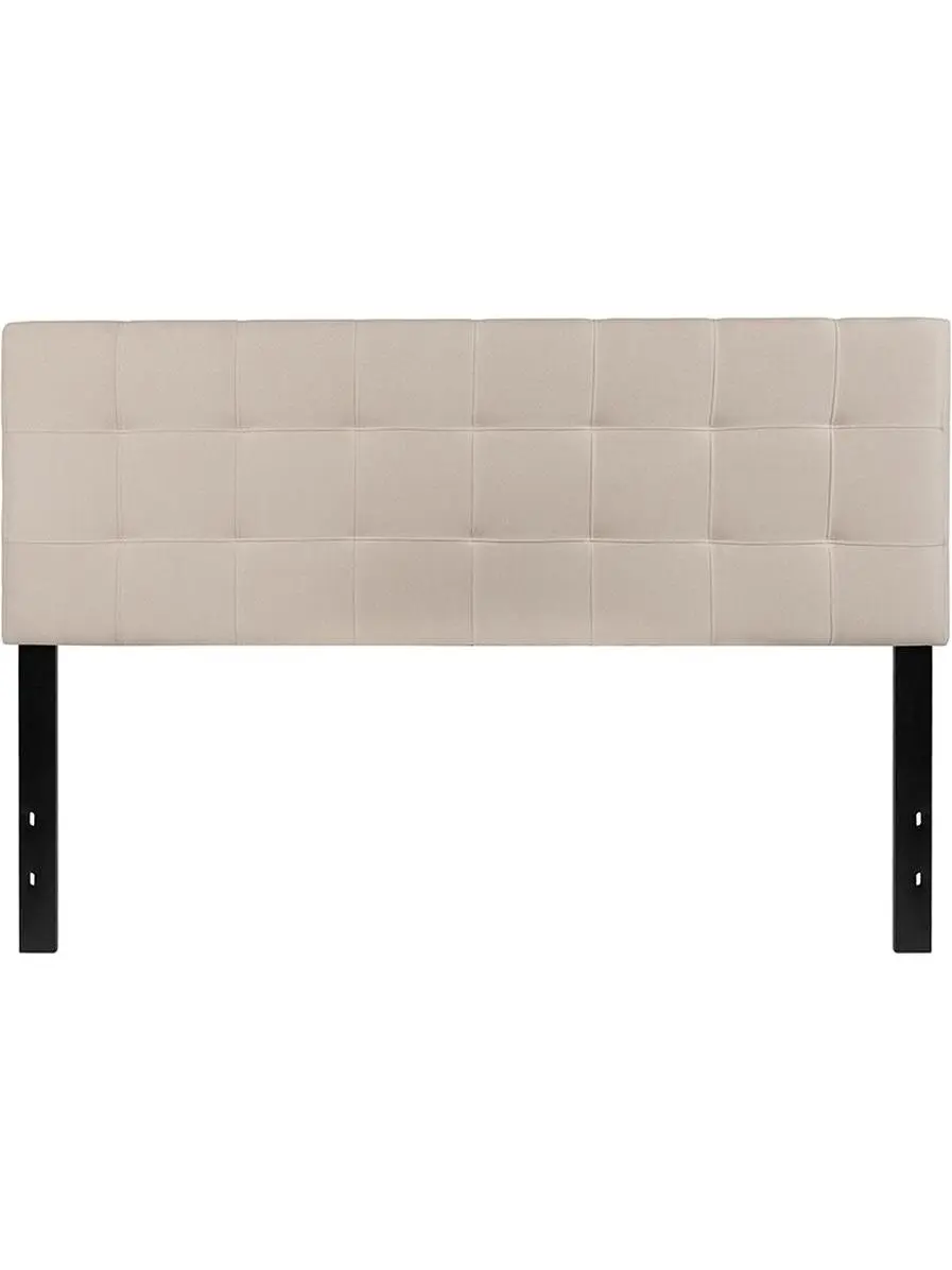 Flash Furniture HG-HB1704-Q-B-GG Bedford Tufted Box-Stitched Queen Size Headboard, Beige Fabric, 32 lbs Indoor Upholstered Bed Headboard, Box Stitching