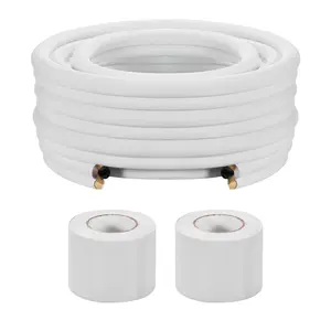 50Ft Mini Split Line Set With 1/4 In And 1/2 In OD Copper Tubing For Air Conditioning Or Heat Pump Systems, Includes 3/8 In White PE Thickened Insulated Coil With Flared Nuts, Strapping Tapes And Hardware For Easy Installation