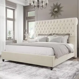 AMERLIFE Bed Frame, Velvet Upholstered Platform Bed with Button Tufted 52.8" Tall Sleigh Headboard, No Box Spring Needed, Easy Assembly,Best Gift Ideas/Christmas Gifts