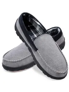 Men's Slip-On Moccasin Slippers, Memory Foam Comfort, Soft Fabric Lining, Non-Slip, Casual Style, Fall & Winter Wear, Slip On Shoes