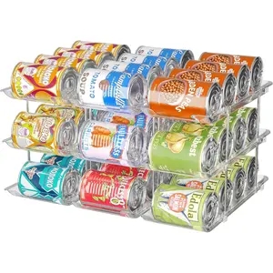 Can Organizer for Pantry and Fridge 3 Sets 3 Tiers Automatic Rolling Stackable Clear Can Storage Organizer for 36 Cans