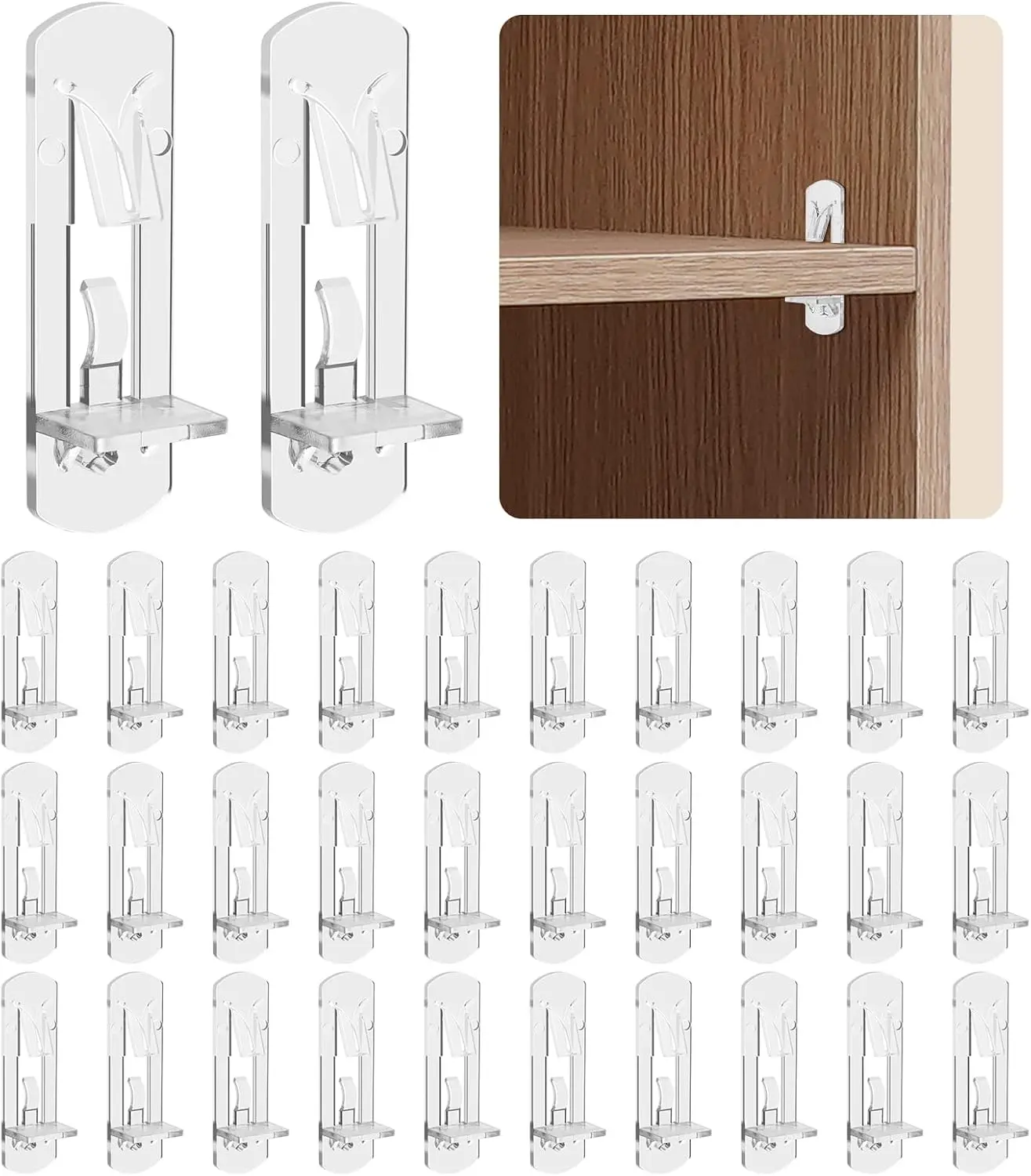 32 PCS Cabinet Shelf Clips 5mm, 3/4" Kitchen Cabinet Shelf Clips, Cabinet Shelf Pegs, Shelf Pegs for Supporting Furniture Kitchen Bookcase Closet Shelf Fits 5mm Peg X 3/4" Thick Shelf