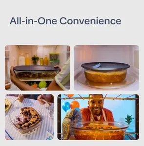 Tupperware Voila Glass Baking Dishes 3 Size Options Airtight Sealing Durable Borosilicate Glass for Extreme Temperatures Smart Fill Lines Portable Oven Safe Bakeware Plastic