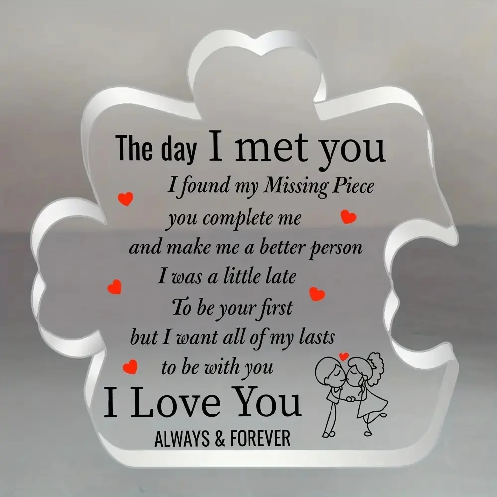 “I Love You” Acrylic Puzzle Piece Decor, Frameless Heart Desktop Plaque, Romantic Gift for Couples, Valentine’s Day & Anniversary Gift