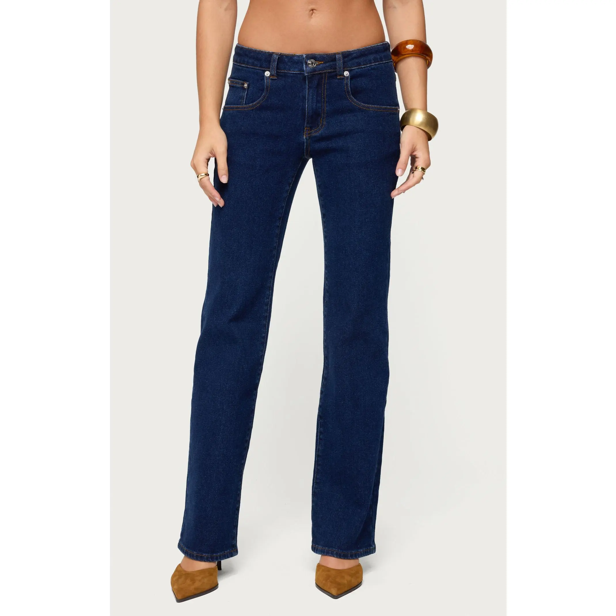 Edikted Women's Jemima Contrast Stitch Low Rise Jeans