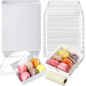 100 count Paper Charcuterie Boxes with Clear  4.5 Inches Disposable Cake Square Dessert Container Bakery Boxes Bundle with Rope for  Cake Slice Cookie Sandwich Dessert(White)