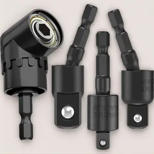 Flexible Drill Bit Extension Set with Right Angle Drill Attachment 4 pcs 360° Rotatable 1/2" 1/4" 3/8" Impact Socket Adapter Set 105 Degree Right Angle Drill Adapter