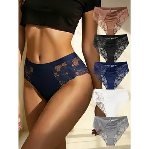 QUASTI 5PCS Women's Mid-Waist Seamless Lace Sweet Briefs, Skin-Friendly Lightweight Full Coverage Fashion Panties, Multi-Color Anti Roll Edge Aesthetic Lingerie for All Seasons, S-XXL