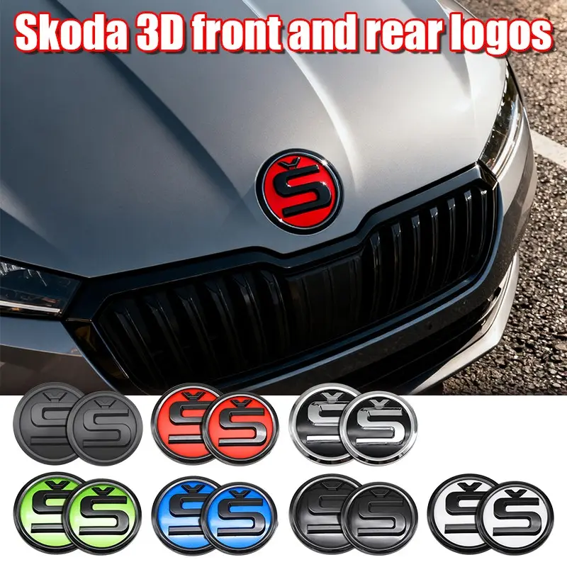 Skoda Car Front & Rear Emblem, Anti-Scratch Durable Hood Badge Replacement, Exterior Modification Decoration for Superb, Kodiaq, Etc