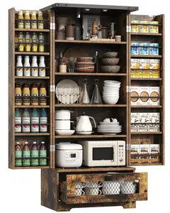Pantry Cabinet with Adjustable Shelves and Drawer, Kitchen Cabinet Buffet Cupboards Storage for Home Office (Brown, 16" D x 24" W x 55" H)