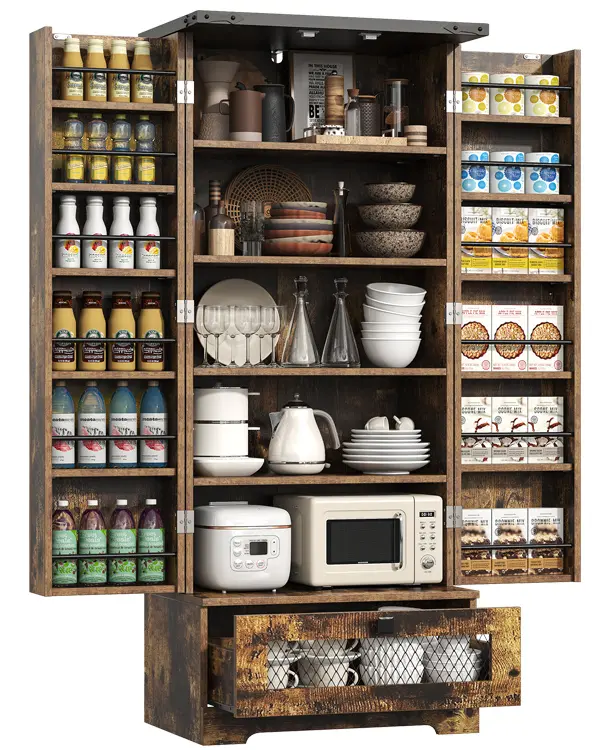 Storage Cabinet Chest - 16" D x 24" W x 55" H Brown Kitchen Pantry Buffet Cupboard with Adjustable Shelves, Drawer, Safe Storage for Home Use, Safe Storage Cabinet