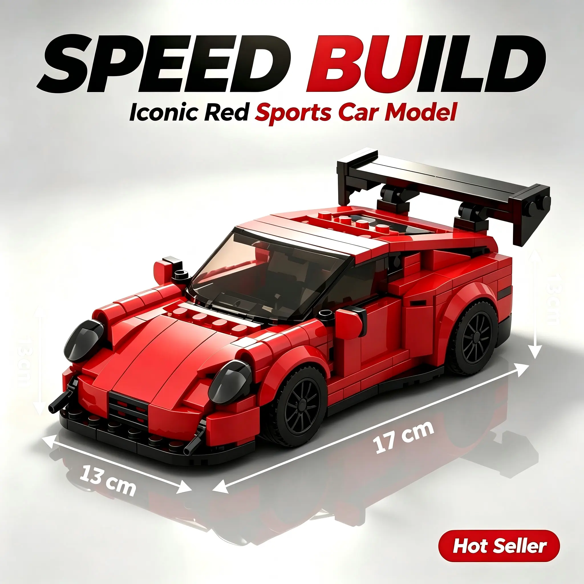 Red GT Race Car Building Blocks Sports Car Model Kit for Adults & Kids Collectible Supercar Brick Toy Perfect Gift for Car Enthusiasts Boys Birthday Holiday Present