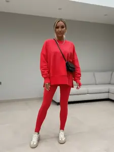 Women's Solid Color Oversized Sweatshirt & Leggings Matching Set, Casual Fashion Cozy Breathable Two-piece Outfits for Daily Outdoor Wear, Ladies Clothes for All Seasons