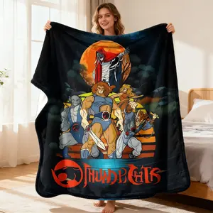 Retro Thundercats Cartoon Print Throw Blanket, 80s Nostalgia Themed Cozy Blanket, Soft Fluffy Lightweight Blanket for All Seasons, Anti-Pilling Washable Decorative Blanket
