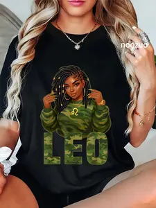 100% Cotton Leo Queen Loc'd Black Woman Camo Zodiac Sign T-Shirt