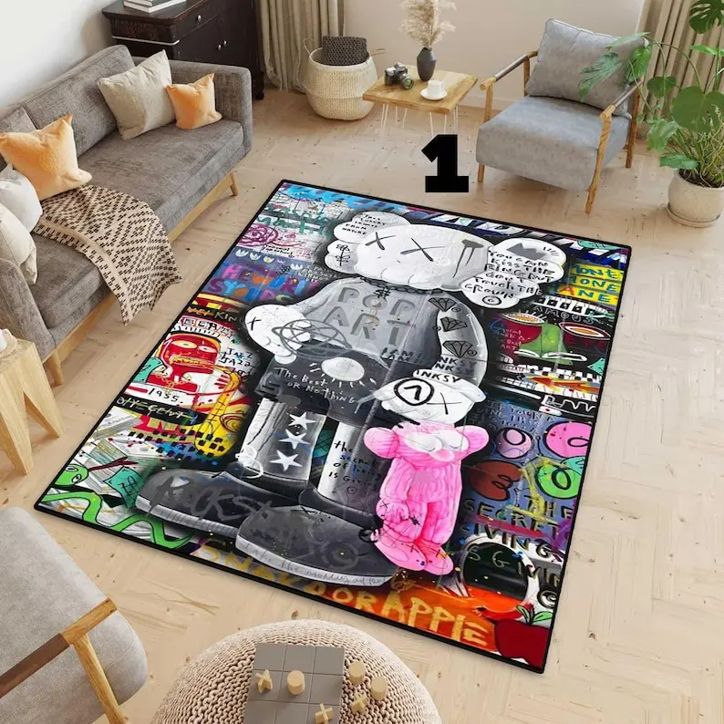Hypebeast Rug, Hype Beast , Bearbrick rug, Hypebeast Wall Art rug, Pink Hypebeast, Hypebeast carpet, Tepic,Bear brick art,Machine Washable style 5