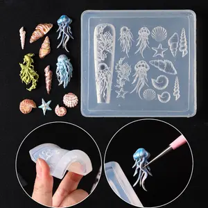 1pc Ocean Series Animal Silicone Mold Sea Shell Conch Nail Stamplates Starfish Seaweed 3D Soft Charm Manicure Mold Stencil Tools Nail Art Diy