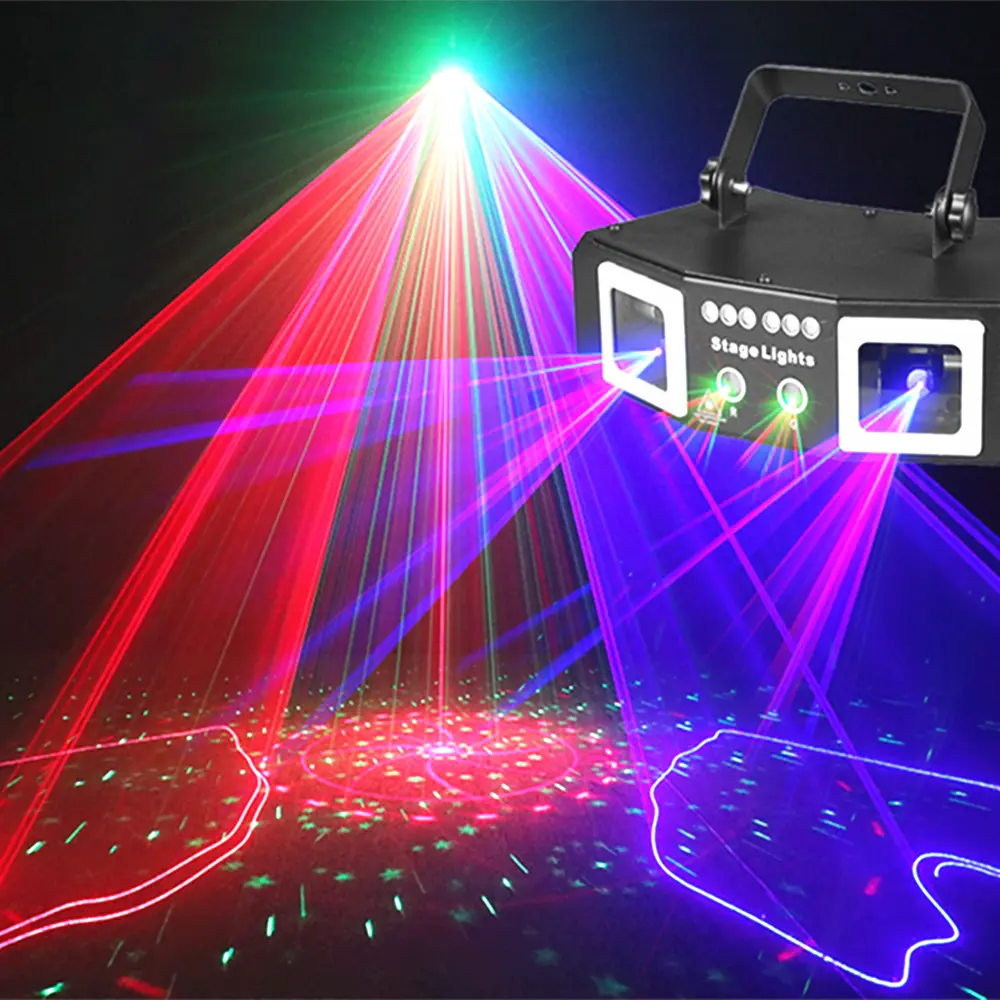 3-Eye RGB Laser Stage Light Sound Activated Disco Lamp, Voice Control Beam Projector for Party KTV Bar Club DJ Wedding, Dynamic Rotating Colorful Atmosphere Lighting, Auto Flash Strobe Decor Lamp, Portable Indoor Holiday Ambient Lamp