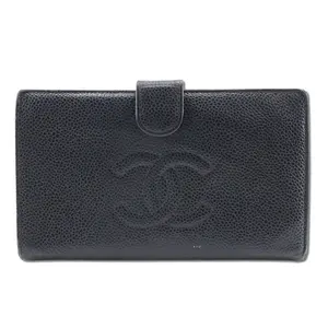 Pre-owned CHANEL Calfskin Small Leather Goods Long Wallet Caviar Wallet