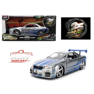 Jada 1:24 Brian's 2002 Nissan Skyline  GT-R34 - Silver- Fast & Furious 25 Year  Anniversary