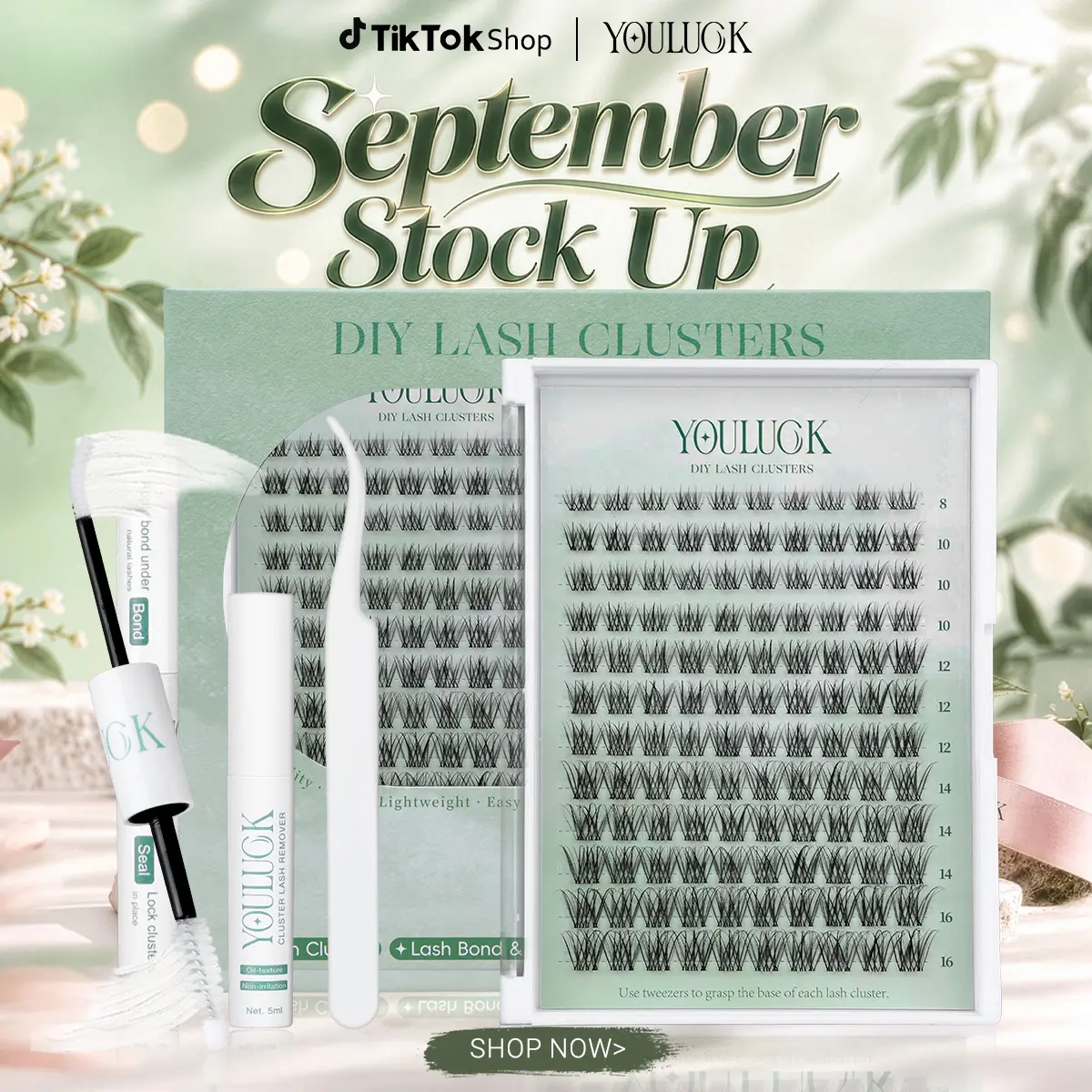YOULUCK Natural Eyelash Clusters Kit - Synthetic Beauty Products with Ultra-Thin Invisible Band Bond & Seal, Waterproof Long-Lasting Lightweight Individual Lashes for Girls, Make Up Accessories Bundle with Adhesives