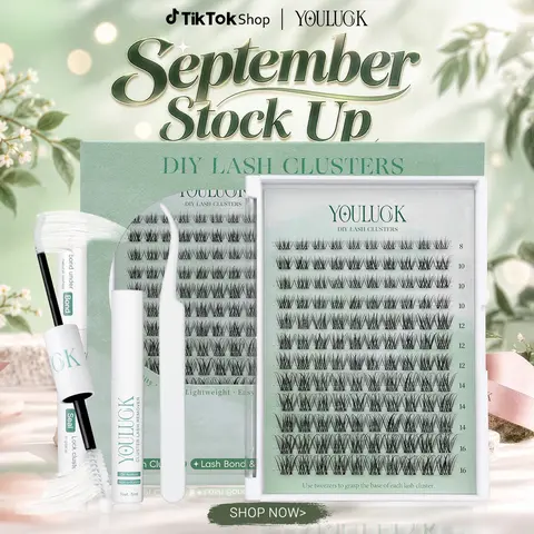 YOULUCK Lash Cluster Kit - Eyelashes Extensions Bundle with Ultra-Thin Invisible Band, Waterproof Long-Lasting Lightweight Wispy Natural Eyelash, Synthetic Cosmetic Lashes, Bond & Seal Adhesives for Women's Daily Elegance