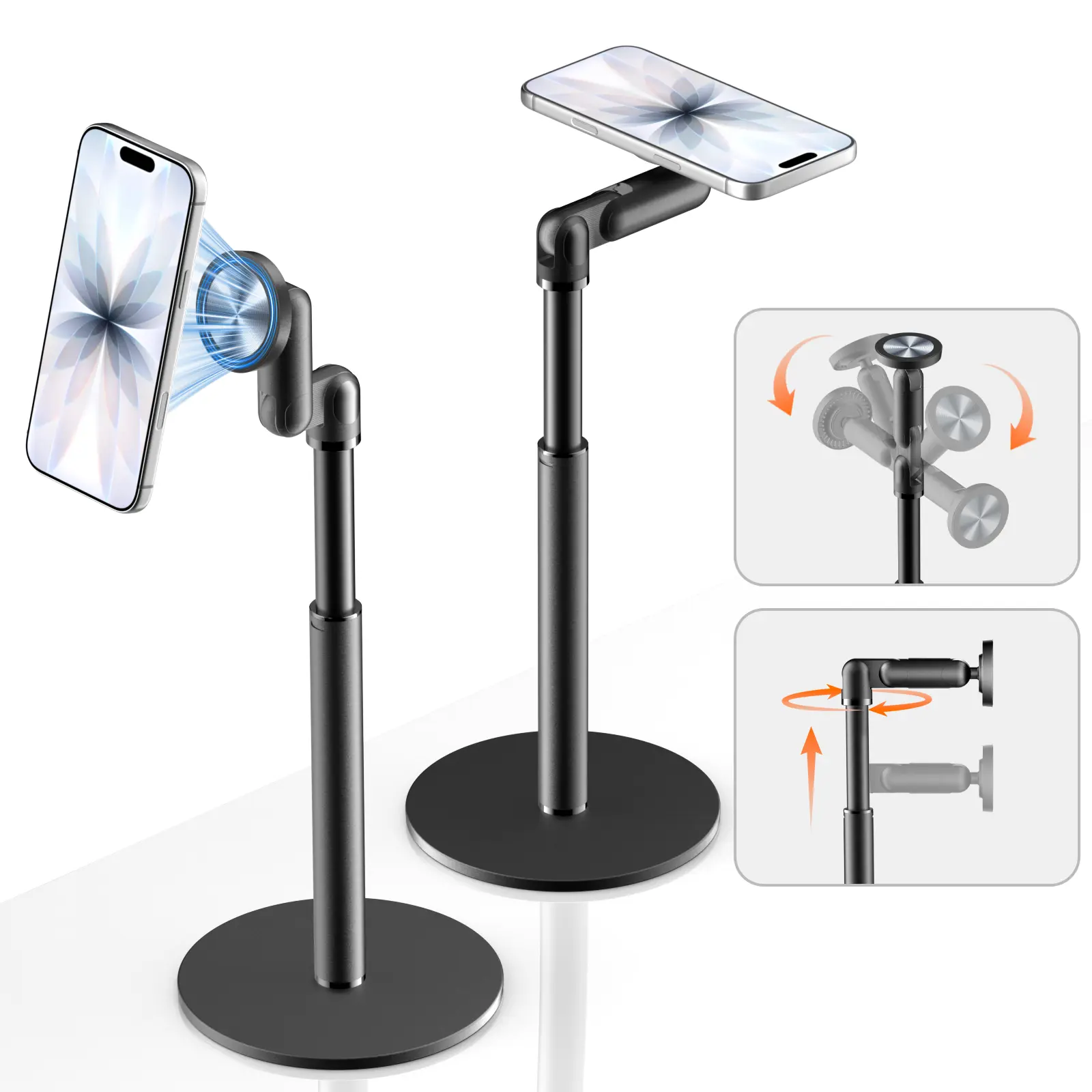 Vtrusta Greenish MagSafe 360 Adjustable iPhone iPad Desk Mount Portable Universal MagStand Phone Holder Sturdy Aluminum Alloy Base N55 Magnet Stable for Vlogging Live Broadcast Perfect for Stable Filming or Table Live Streaming