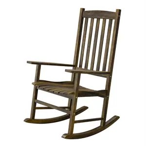 SEGAWE Porch Rocker High Back Wood Rocking Chair Durable Hardwood Construction Quick Assembly & Easy Maintenance, Natural Wood