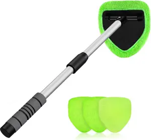 29 Inch Windshield Cleaner Tool  Long Handle Car Window Cleaning Kit | Auto Wiper Brush with 4 Microfiber Pads for Cars, Trucks, SUVs, RVs & Home Glass Cleaning