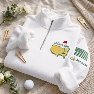 Masters Golf Tournament Embroidered Quarter Zip Shirt, Augusta Preppy Quarter Zip Embroidery Sweatshirt, Pink Country Club Pullover Gift For Her