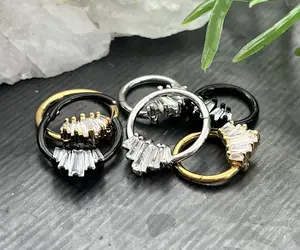 1 Piece of Unique Five Baguette Gems Fan Hinged Segment Septum Ring