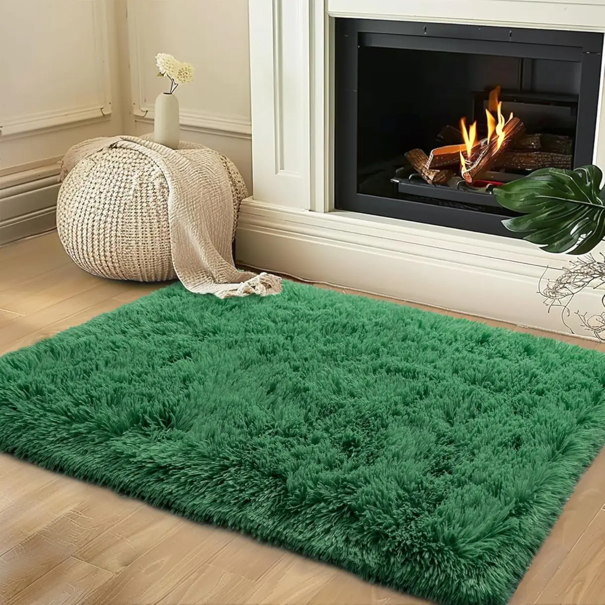 Small Rugs for Bedroom, 2x3 Soft Fluffy Fuzzy Area Rug, Non Slip Shag Rugs for Living Room Dorm Girls Boys, Kids Carpet Modern Home Decor Aesthetic, Dark Green