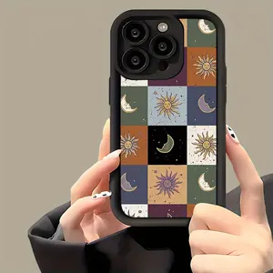 TPU Phone Case Featuring a Sun And Moon Grid Design, Designed to Be Shockproof And Fall-Resistant, Making It a Perfect Birthday Or Festival Gift for Both Men And Women, Compatible with iPhone 17 E Air Pro ProMax iPhone16 15 14 Plus 13 12 Mini 11 X XS XR ﻿