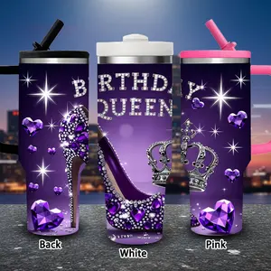 1 pc 40 oz Regal Purple Sparkling Gemstone Birthday Queen Tumbler with lid and straw, winter insulated travel mug, gift for women and men, ideal for Valentine’s Day, Easter, birthday gifts, iced/hot coffee cup