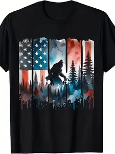 Humorous 4Th of July T-Shirt Featuring a Patriotic Sasquatch And Flag Design, Suitable for Everyone. This Retro Vintage Style Tee Is Comfortable, Perfect for Casual Outdoor Wear