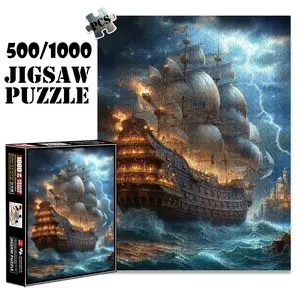 1pc 1000 piece adult puzzle 70x50cm Epic Sailing Ship in Stormy Seas with Lightning500 pieces of paper jigsaw puzzle, suitable for adults and families, large-scale DIY puzzle interactive toy games,