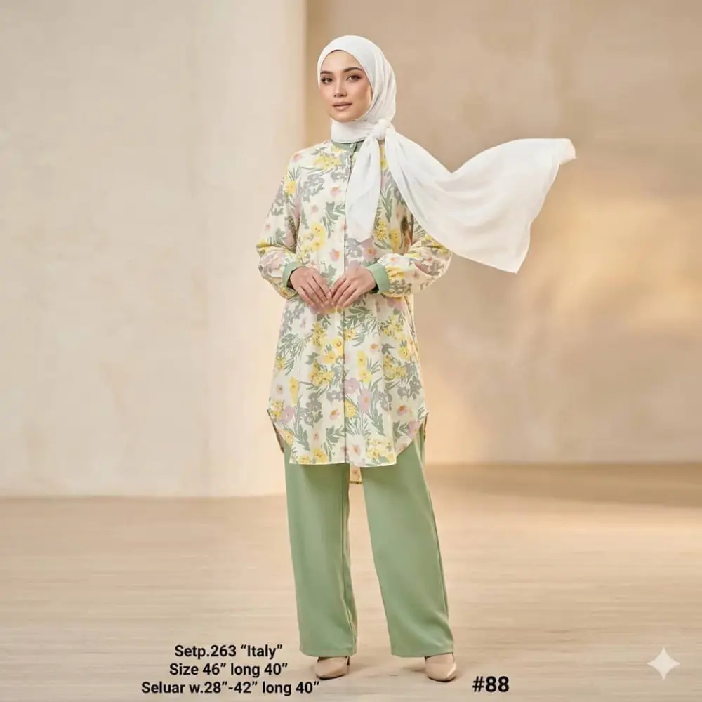 Beesan Medium Length Women's Modest Italy Crepe 2 Piece Suit | Floral Print Co-Ord Set for Work & Casual Wear