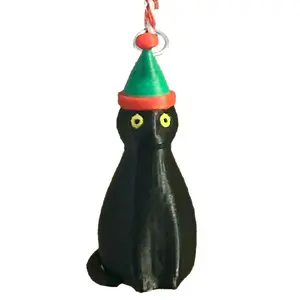 Black Elf Cat Christmas Tree Ornament - Made in USA