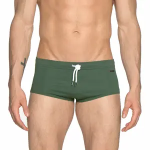 Parke & Ronen Army Green Solid Corcovado Square Cut Swim Trunk