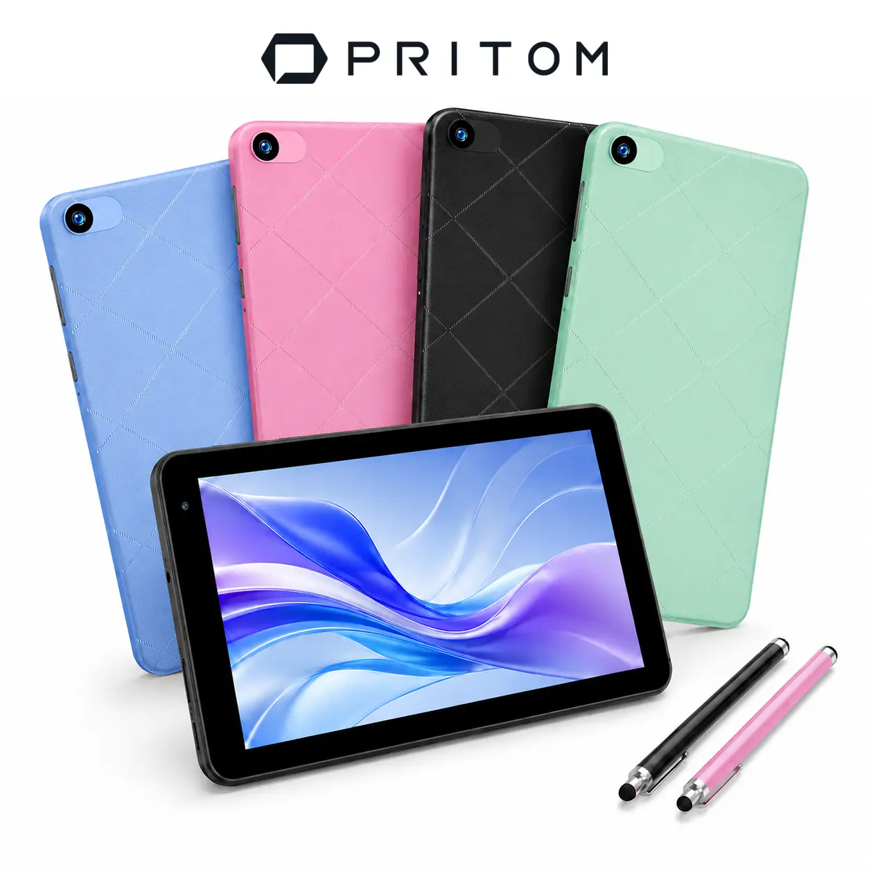 [New Arrivals] PRITOM 7 Inch Compact Android 16 Tablet 8GB Memory 3GB RAM Plus 5GB Extended 32GB Storage with Protective Case and Touch Stylus Portable Tablet for Reading Travel and Streaming