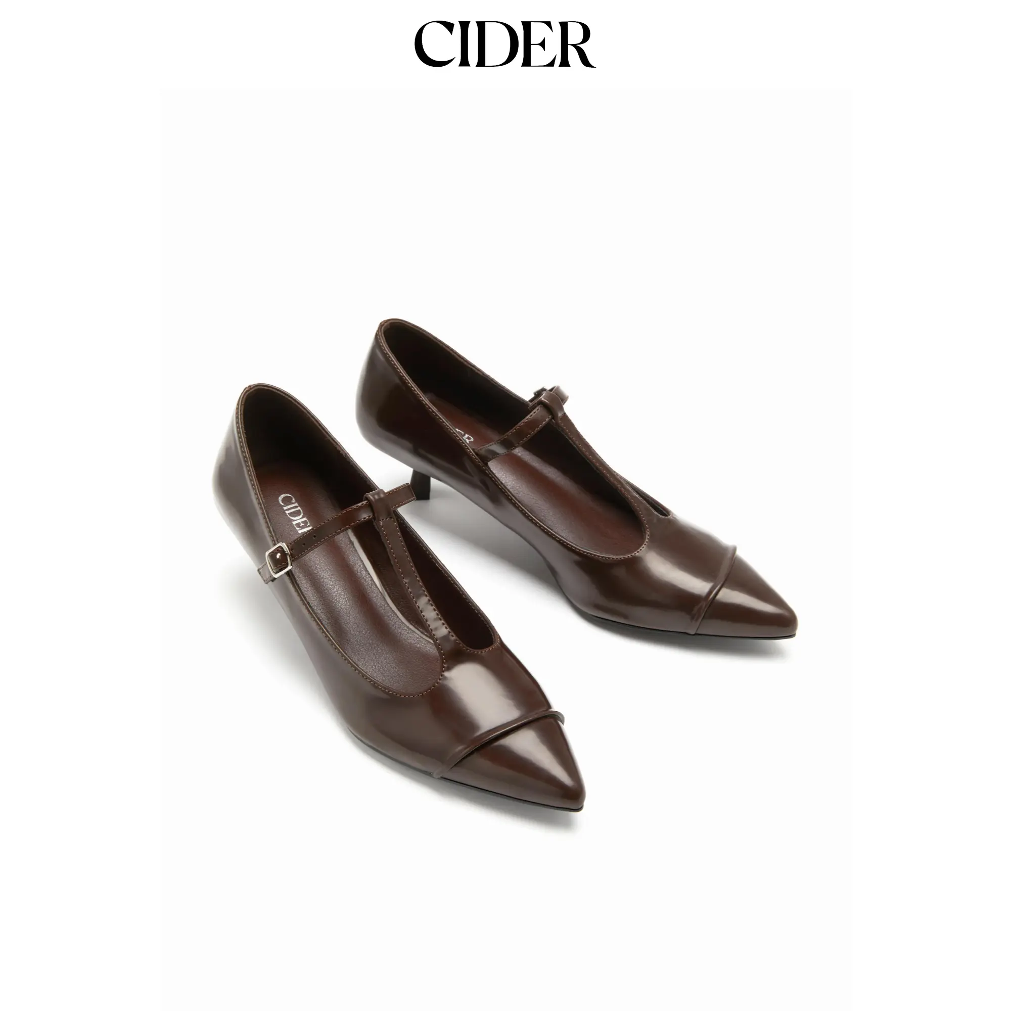 Cider POINTED TOE T-STRAP KITTEN HEELS