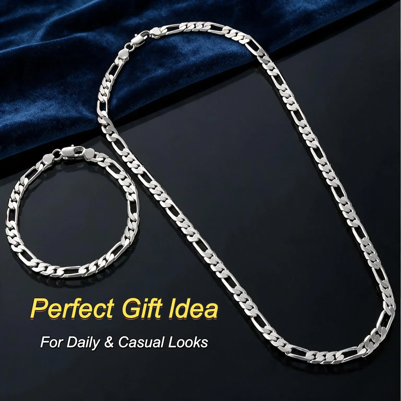 Silver Plated 4MM/6mm chain for men Women Bracelet Necklace jewelry set lady Christma gifts charms wedding Accessories