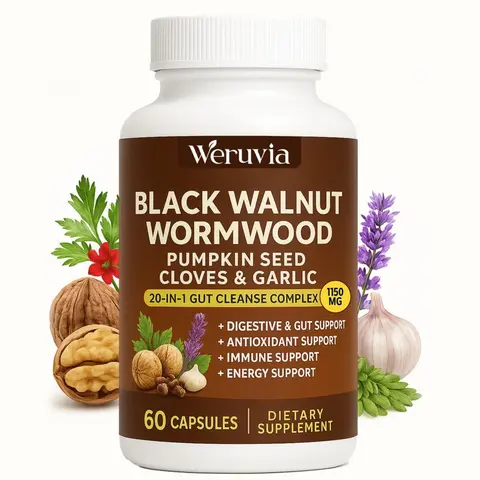 Johiear Black Walnut Wormwood Clove Cleanse Capsules 20-in-1 - Vegan Gut Detox & Digestive Health Supplement with Pumpkin Seed, Berberine, 10:1 Ultra-Concentrated Liposomal Tech for 98% Absorption, 60 CT