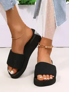Women's Fashionable Solid Color Slides, Casual Comfortable Platform Slippers for Summer, Non-slip Slides for Indoor & Outdoor Wear, Walking Shoes
