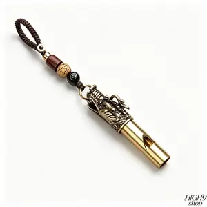 Durable Brass Outdoor Survival Whistle with Built-in String, Compact Camping Gear featured with Traditional Chinese Motif, Keychain & Car Accessory, Reliable Emergency Signal Tool and Unique Gift for Men