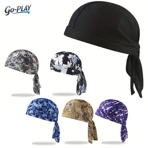 6/3 Pack Camo Print Do Rags Skull Cap, Sweat Wicking Quick Dry Cooling Durag, Adjustable Tie Back Motorcycle Head Wrap Bandana For Men Women Cycling Running Hiking Workout Daily Wear