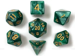 The Deep Wood | Pearled Green Swirled | Acrylic Dice Set (7)