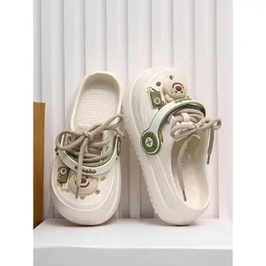 Women's Cute Cartoon Bear Design Slides, Casual Comfortable Platform Slippers for Summer, Non-slip Orthopedic Slippers for Beach, Garden, Outdoor, Girl(Sheet)